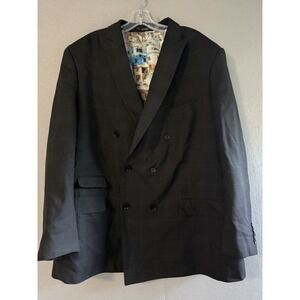 Statement Suit Jacket Mens 46R Gray Wool Plaid Super 150s Double Breasted Italy